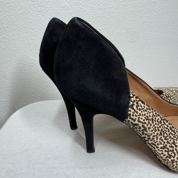 Madewell Maddie Leather Two Tone Spotted Black Brown Cream Almond Toe Heels 9.5 - Picture 3 of 15